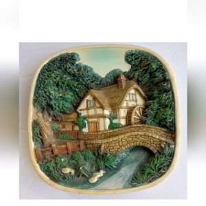 Vtg 1974 Legend Products England 3D Chalkware Wall Plate Cottage -Bridge…